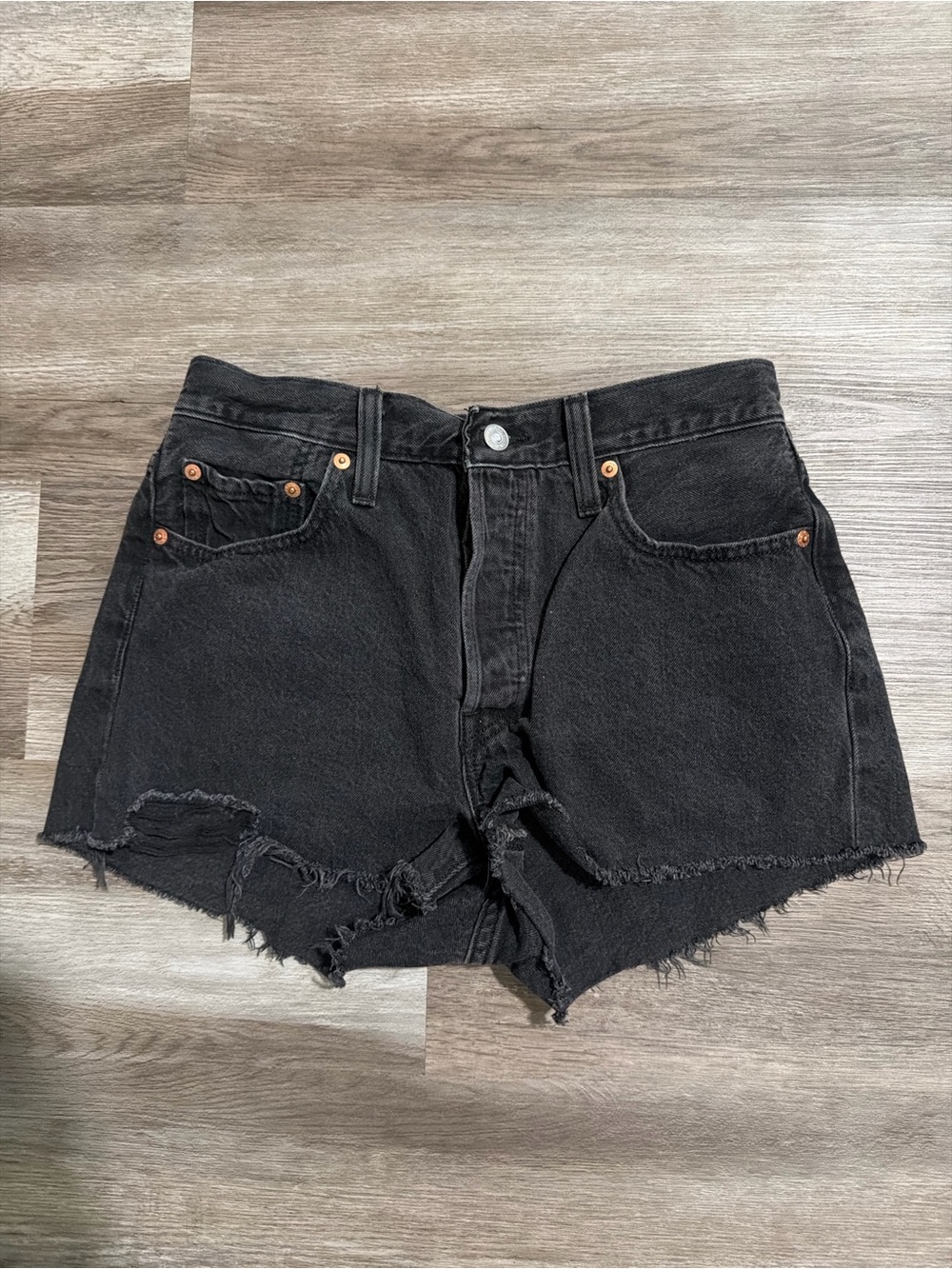Levi's Black Distressed Frayed Hem Denim Shorts